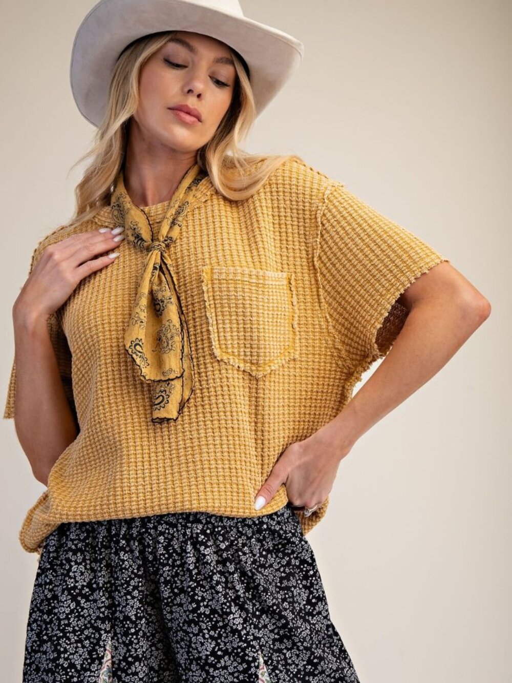 EASEL WASHED WAFFLE TOP 60%COTTON 40%POLYESTER